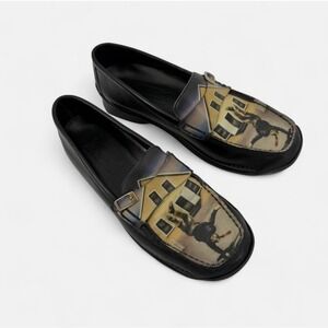 Vintage Icon Shoes 7M Wearable Art Black Buckle Loafers Painted Leather Y2K